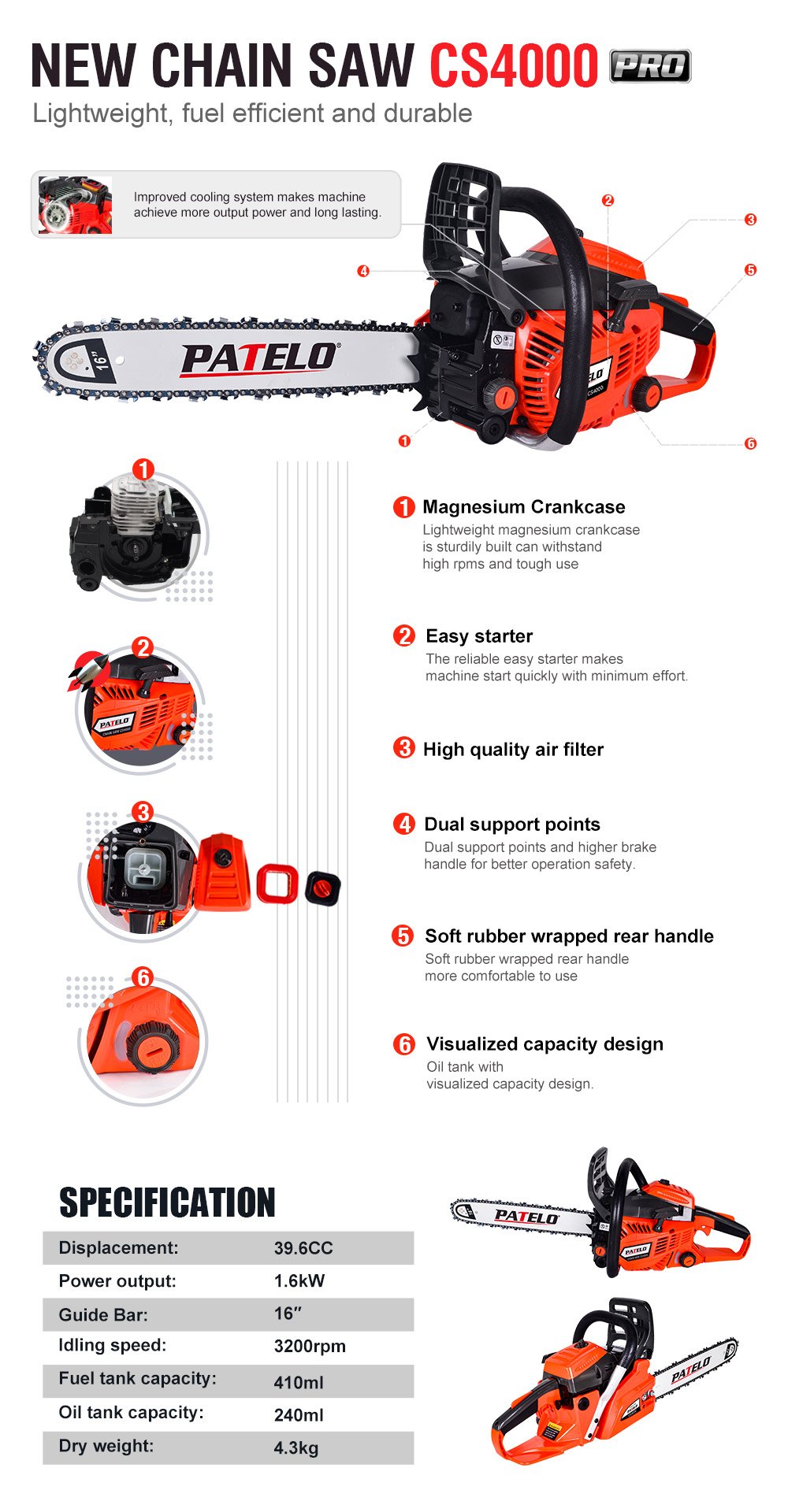 Motofierastrau pe benzina PATELO CS4000(Pro) - descriere si specificatii 1