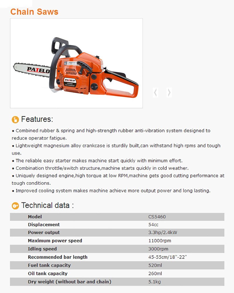 Motofierastrau PATELO CS5460 - descriere si specificatii 1