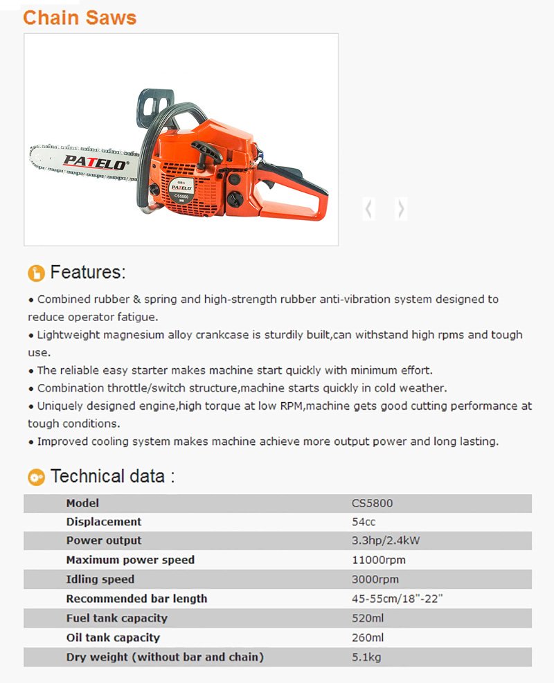 Motofierastrau PATELO CS5800 - descriere si specificatii 1