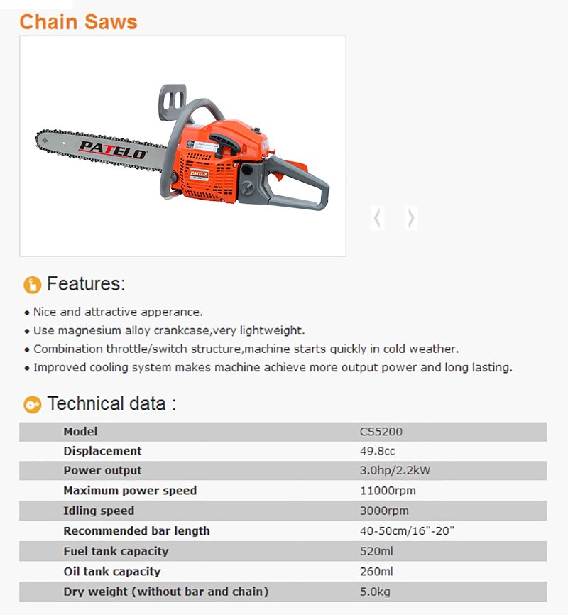 Motofierastrau PATELO CS5200 - descriere si specificatii 1